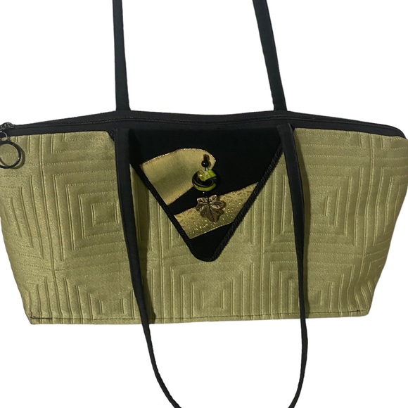 KIMONO DESIGNS Sage Green Black Zip It Shoulder Evening Day Bag - Picture 3 of 7